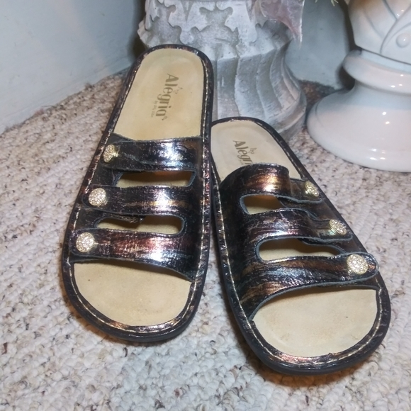 Alegria Fiona Metallic Tortoise Colored, Rhinestone Studded Strappy Sandals - Picture 1 of 10